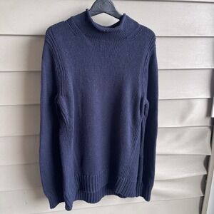 J Crew Sweater Womens Chuncky Knit Fisherman Oarsman Roll Neck Size M Navy VTG